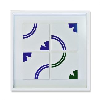 Moldura com 4 azulejos do Centro Cultural Missionário da CNBB - padrão azul e verde