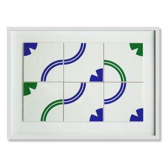 Moldura com 6 azulejos do Centro Cultural Missionário da CNBB - padrão azul e verde