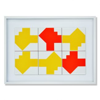 Moldura com 6 azulejos do Aeroporto JK - padrão amarelo e laranja