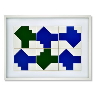 Moldura com 6 azulejos do Aeroporto JK - padrão azul e verde