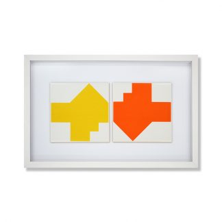 Moldura com 2 azulejos do Aeroporto JK - padrão amarelo e laranja