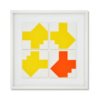 Moldura com 4 azulejos do Aeroporto JK - padrão amarelo e laranja