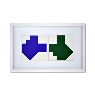 Moldura com 2 azulejos do Aeroporto JK - padrão verde e azul